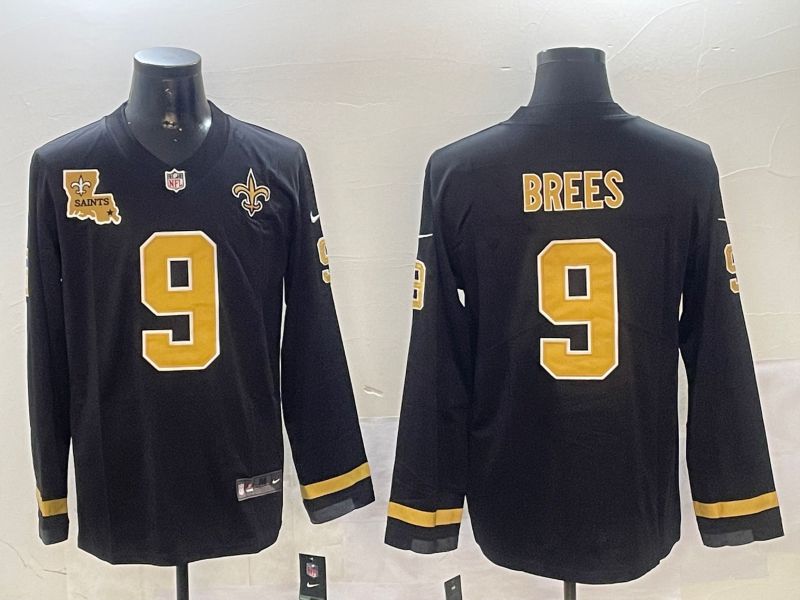 Men New Orleans Saints #9 Brees Black long sleeve 2024 Nike NFL Jersey style 01041->new orleans saints->NFL Jersey